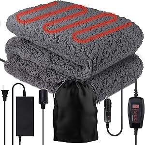 Zone Tech Sherpa Fleece Travel Blanket – Premium Quality 12V Grey Cozy Soft Plush Warm Fuzzy Automotive Comfortable Car Seat 59