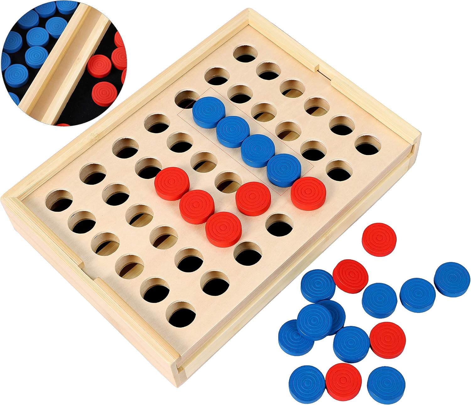 TOWO Wooden 4 in a Row Game, Classic Strategy Game for Adults Children-Connect the 4 Discs of Same Colour in a Row - Image 4