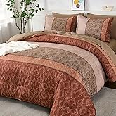 Dinjoy Boho Queen Comforter Set Red Brown,7 Piece Bed in a Bag Queen Size Warm Striped Bedding Sets with Plaid Fall Comforters Bed Set with Sheets for Family All Season