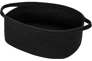 QiANBiRD Small Woven Cotton Rope Basket Cute Baby Gift Baskets Empty 13.7"x10"x5" Decorative Storage for Organizing Shelves Closet Baby Nursery Basket Bin Toy Storage tote Organizer Black