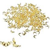 uxcell 200Pcs Open Bead Tips Knot Covers, 1.3mm Metal Clamshell Crimp Fold-Over Calotte Ends Caps for Jewelry Making DIY Crafts, Gold