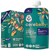 Cerebelly Organic Baby Food Pouches, Kale Sweet Potato Apple Purees, 16 Nutrients, No Added Sugar, Fiber & Non-GMO, 4oz, 12 Pack
