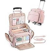 Marscamd Rolling Teacher Bag with 15.6" Laptop Compartment, Wheeled Work Briefcase Tote with Detachable Trolley for Women, Pink