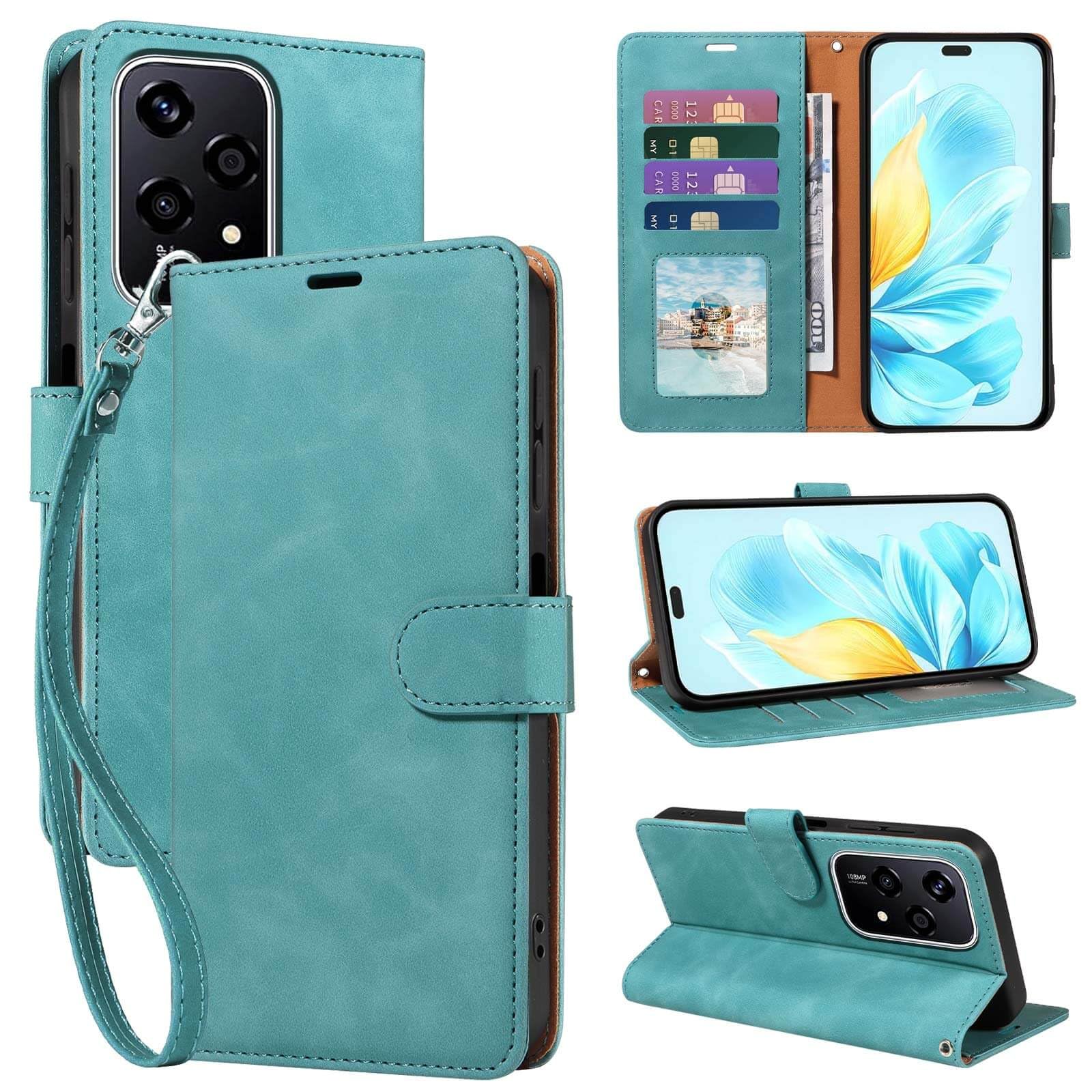 GOTOURED for Honor 200 Lite Phone Case Wallet, RFID Blocking 4 Card Slots, Wrist Strap, Kickstand, Magnetic Closure, Shockproof Protective Soft Leather Flip Cover (Green)
