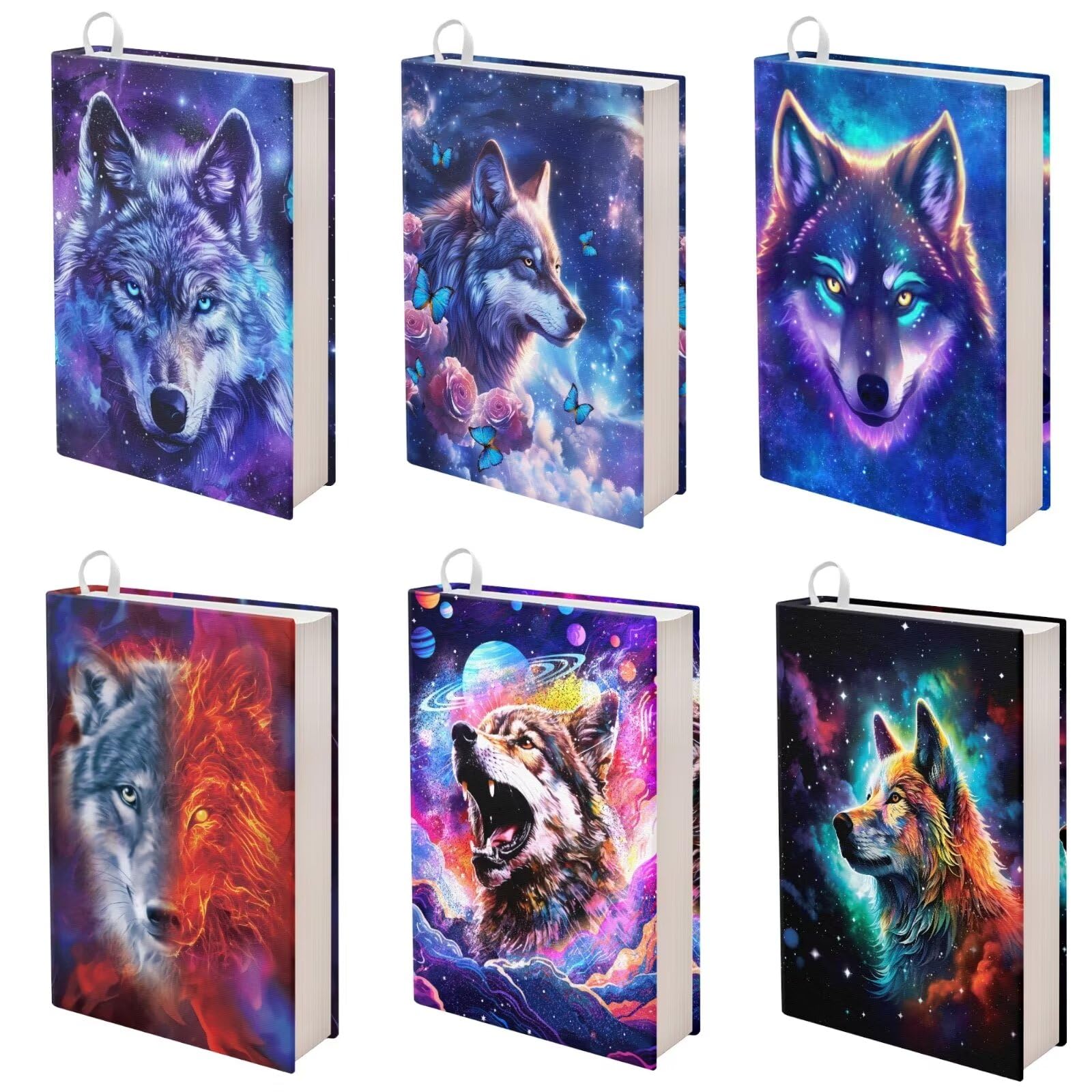 chaqlin Animal Wolf Book Sleeve Book Covers Set for Kids Boys Girls School Book Protector 6 Pcs Stretchable Book Sleeve for Hardcover Book Protective Set Book Textbook Cover Set