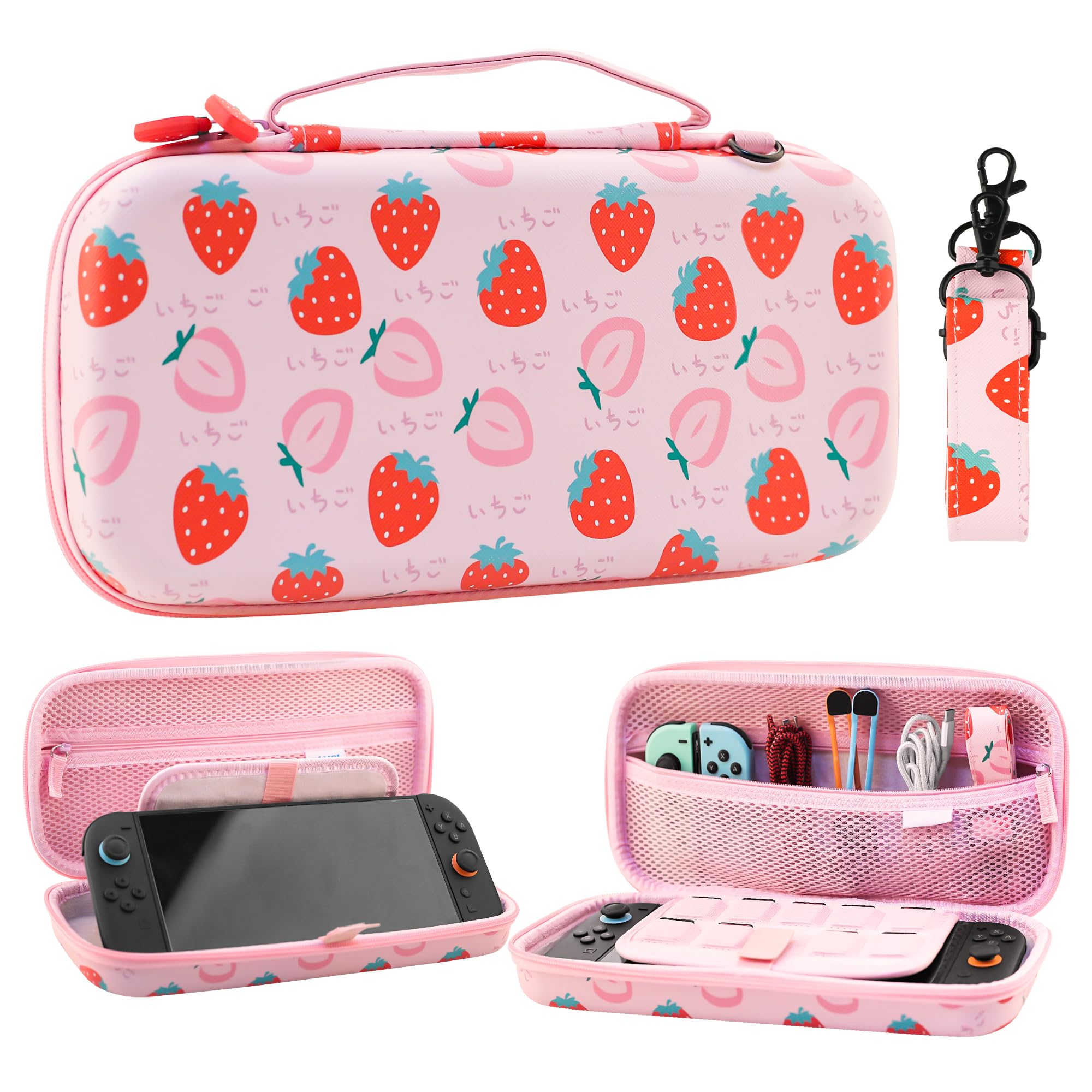 FANPL Case for Nintendo Switch 2 (2025) Accessories, Pink Cute Travel Carrying Cover with Adjustable Shoulder Strap, Strawberry