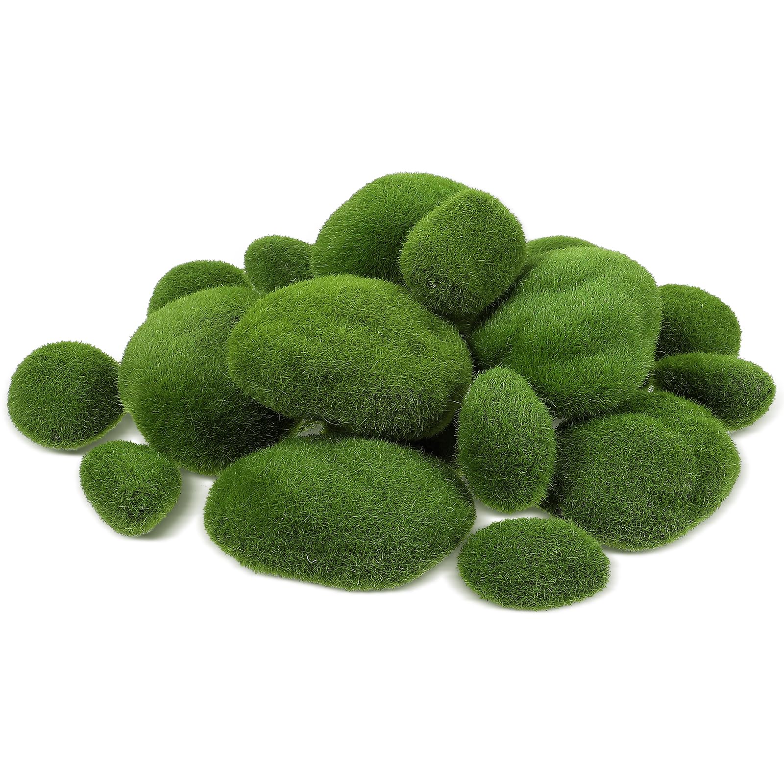 15Pcs Fake Moss Artificial Moss Rocks, 3 Size Faux Green Moss Green Moss Balls Decorative Covered Stones for Plants Indoor Fish Tank Planter Filler Decor Gardens Floral Arrangements DIY Art Crafts