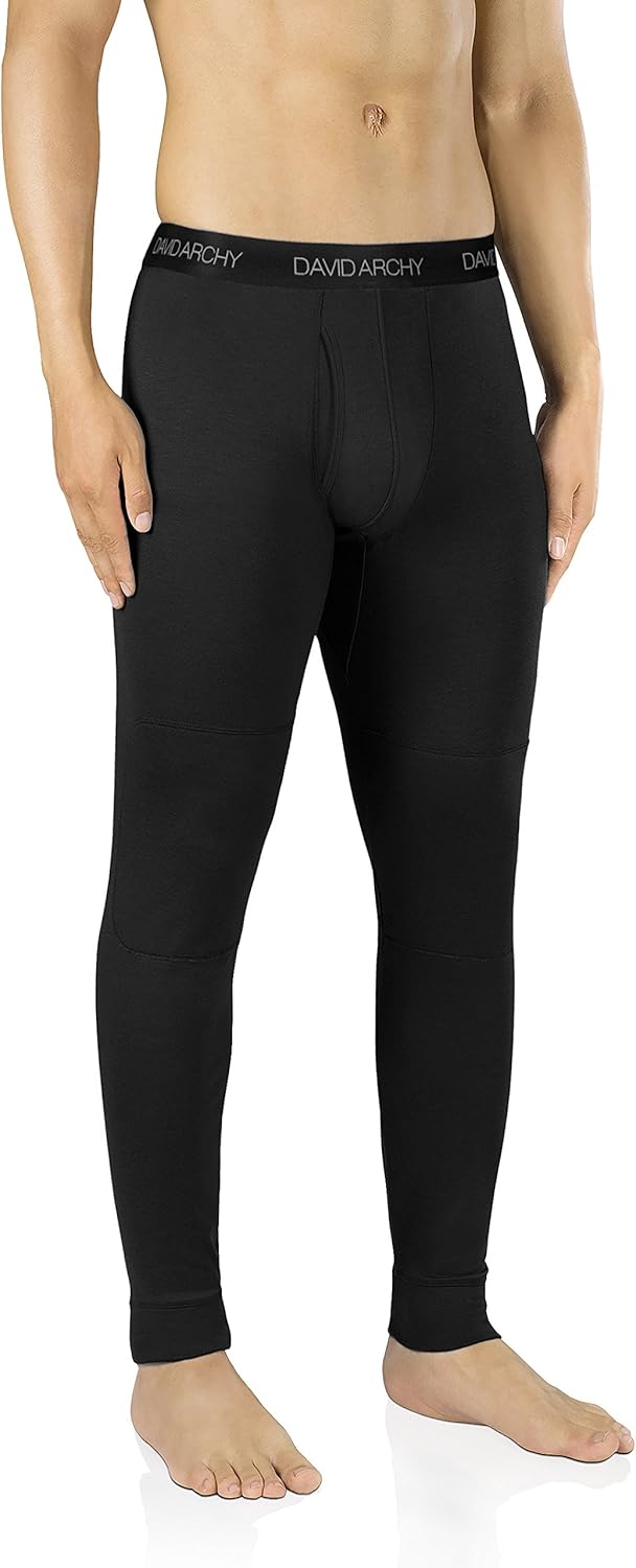 DAVID ARCHY Men's 2 Pack Ultra Soft Winter Warm Base Layer Pants Fleece Lined Thermal Bottoms Long Johns with Fly at  Men’s Clothing store