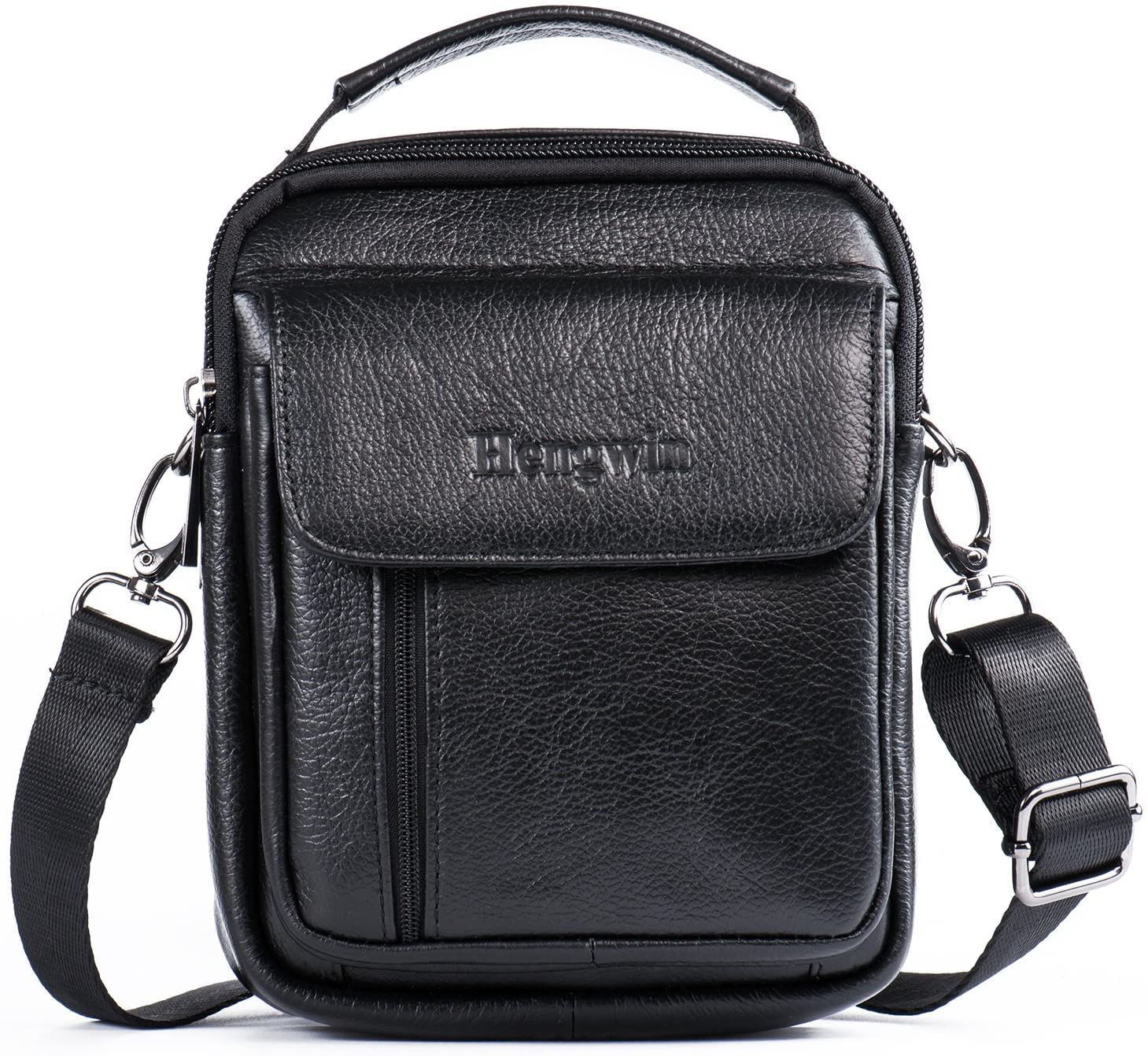 Hengwin Men’s Shoulder Crossbody Sling Bag, Genuine Leather Belt Messenger Pouch with Strap, Mobile Phone Case Holder, Money Wallet Travel Passport Organizer
