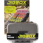 JIGBOX Fishing Jig Box Waterproof - Double Sided Foam Jig Storage Box - M | Double-sided jig organizer holds 50+ jigs with clear lids and waterproof construction for compact, organized tackle storage