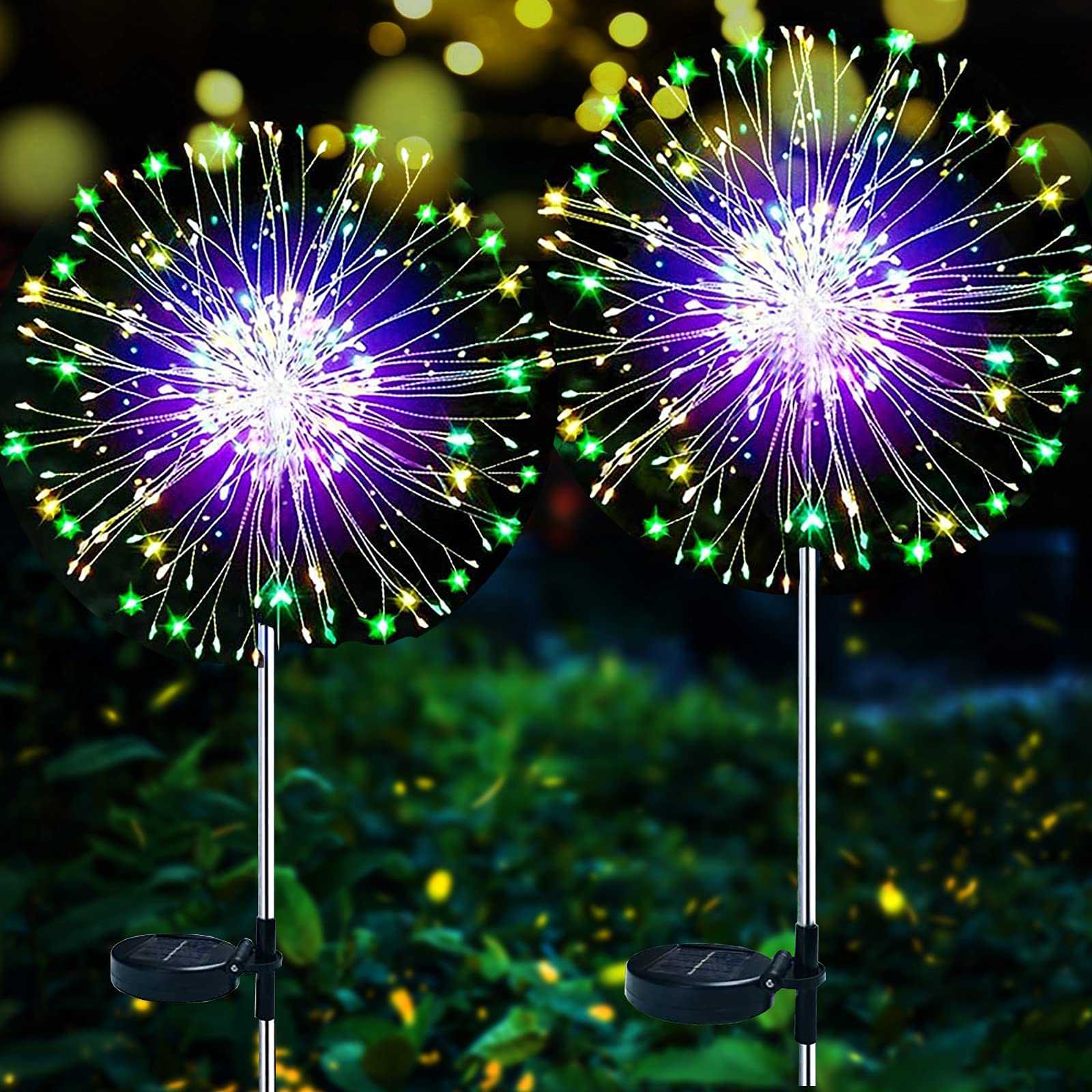 Solar Firework Lights, ZVO 2 Pack 120 LED Solar Powered Fairy Starburst Lights Outdoor Garden Waterproof Ground Stake lamp with 2 Modes for Home Garden Path Fence Wedding Decoration (Multicolor)