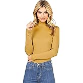 Ambiance Apparel Women's Ribbed Long Sleeve Turtleneck Top (M, Mustard)