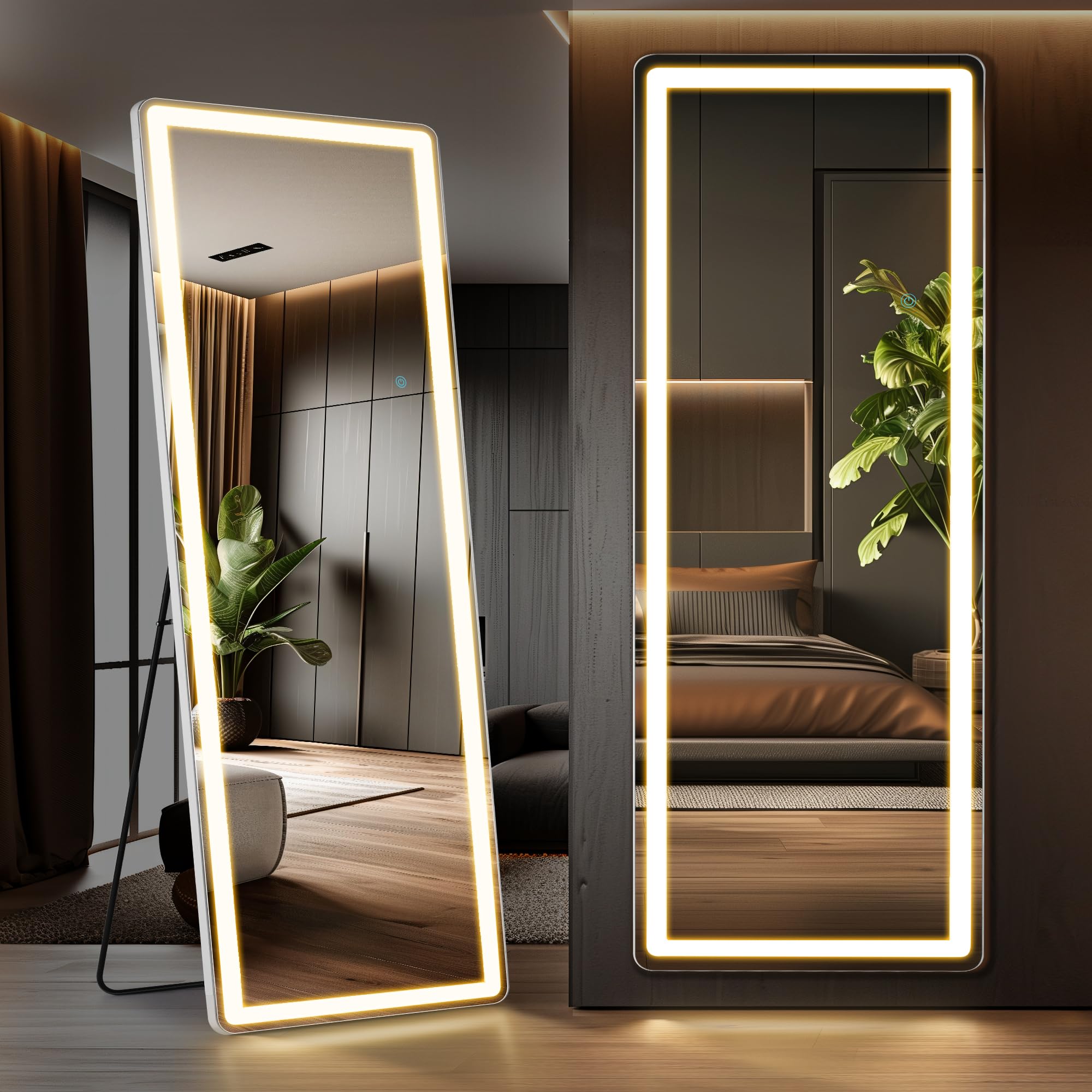 Photo 1 of (led not functionalk)Full Length Mirror with Lights, 71" x 26" LED Floor Mirror, Full Body Dressing Standing Mirror with Dimming & 3 Color Lighting, Hanging Mounted Mirror for Living Room Bedroom Cloakroom