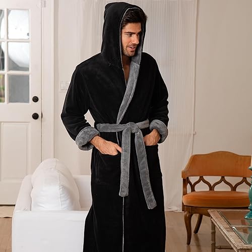 Alexander Del Rossa Mens Robe, Plush Fleece Hooded Bathrobe Men, Men's  Bathrobes, Big and Tall Bath Robe for M