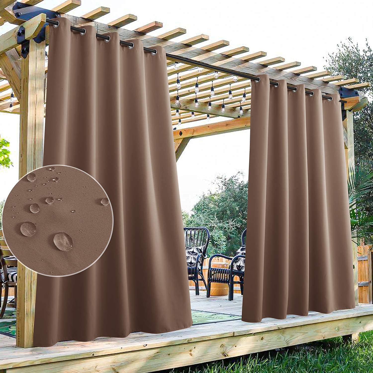 StangH Waterproof Outdoor Curtains, Blackout Curtains for Porch, Sun Block, Hot Heat, Block Curtain for Garden/Yard/Lanai, Mocha, W 70" x L 84", 1 Panel