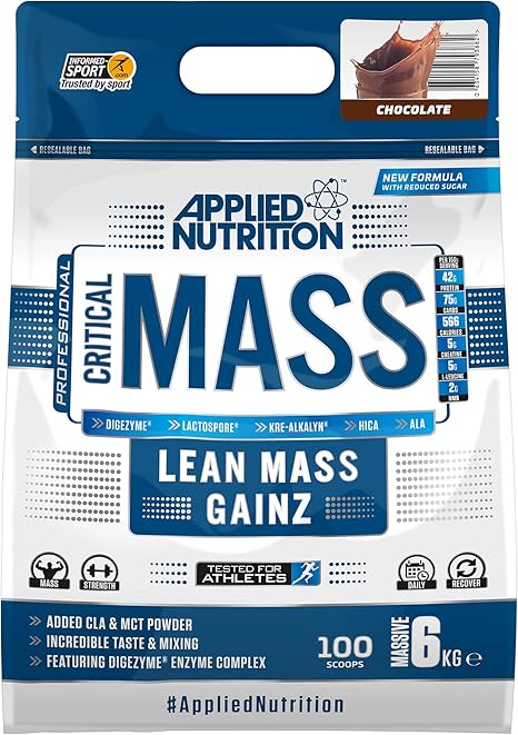 Applied Nutrition Critical Mass Professional Protein Powder High Calorie Weight Gainer Low Sugar Informed Sport Tested Lean Mass With Creatine Glutamine Bcaa 6kg Chocolate Amazon Co Uk Health Personal Care
