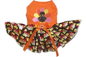 Petitebella Rainbow Turkey Puppy Dog Dress (Orange/Brown Turkeys, Medium)