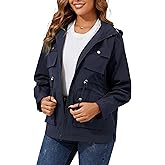 PESION Womens Packable Military Utility Raincoat Outerwear Waterproof Windbreaker Cargo Jacket for Outdoor Travel Hiking