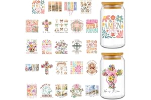 Rngmsi UV DTF Cup Wrap - 24 Pcs Easter UV DTF Transfers Stickers for 16 OZ Bible Verse Christian Waterproof UVDTF Transfer De