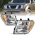 SOCKIR Headlight Assembly Fit for 2005-2008 Frontier / 2005-2007 Pathfinder Halogen Headlamp Chrome Housing Amber Reflector Pair Driver and Passenger Side