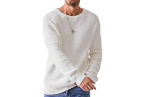 JMIERR Men's Crewneck Pullover Sweater Waffle Textured Knitted Sweaters Casual Loose Fit Sweaters with Ribbing Edge