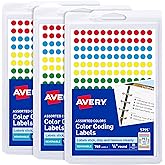 Avery Color-Coding Removable Labels, 1/4 Inch Round Labels, Assorted Colors, Non-Printable, 3 Packs, 2,304 Dot Stickers Total