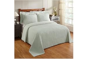 Better Trends Chenille Bedspreads Queen Size, Sage 100% Cotton Chenille Stripe Design Tufted Bedding Coverlet Soft Lightweight, 102"x110" 1 Pieces Jullian Collection