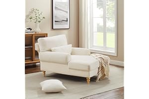 Condemo Modern Chaise Lounge Chair with Adjustable Backrest, Upholstered Indoor Leisure Sofa Recliner, Oversized Accent Chair Deep Seat Reading Armchair for Living Room, Bedroom, Office, Beige White