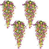 TURNMEON 4 Pcs Artificial Flowers for Outdoors Spring Decoration, Fake Hanging Flowers Plants UV Resistant Faux Plastic Realistic Silk Flower for Outside Gardens Porch Planter Patio Yard Home Indoor