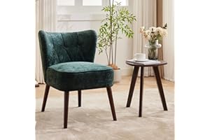 Mid Century Modern Accent Chair, Armless Lounge Chair with Wood Legs & Tufted Upholstery, Comfy Reading Side Chair for Living