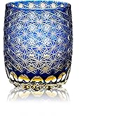 suigetsu Crystal Whiskey Glass, Black Diamond Cut, 11 oz, Japanese Style Old Fashioned Glass for Cocktails (OCEAN BLUE)