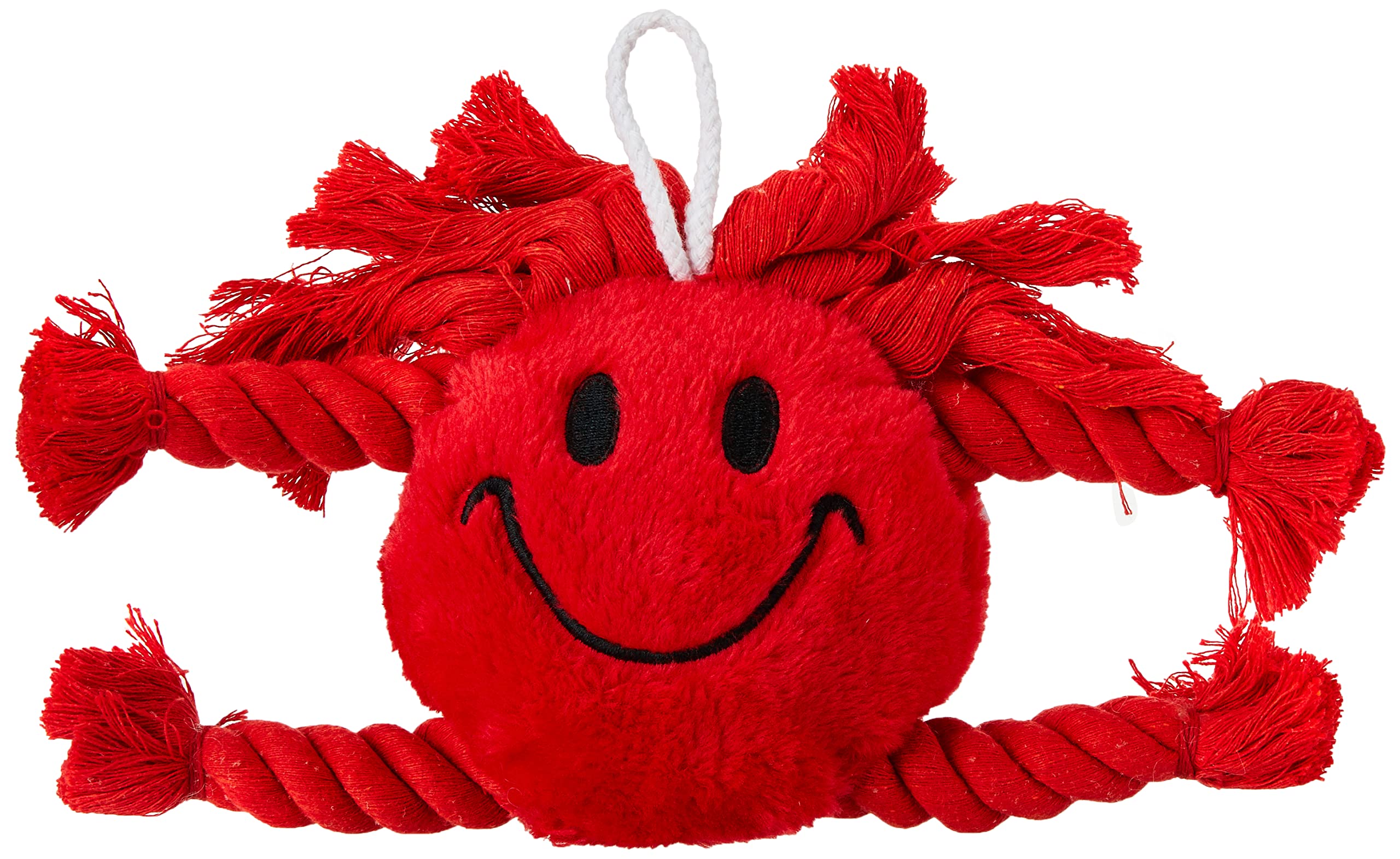 Happy Pet Mad About Pets Red Happy Faces Dog Toy Soft Plush Squeaky Fun Interactive Playing Cuddly Stuffed Lightweight Machine Washable for All Breeds