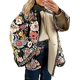 Faretumiya Women Open Front Puffer Jacket Vinatge Floral Crop Quilted Cardigan Y2k Patchwork Padded Coat Streetwear