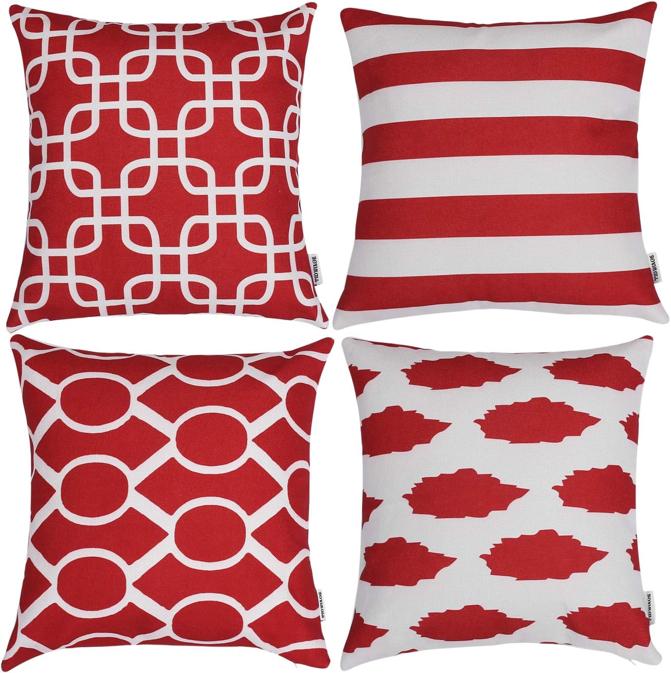 TIDWIACE® Red Cushion Cover Pack of 4, Home Decorative Square Double-sided printing Accent Throw Pillow Covers Set Geometric Cushion Case for Couch,Bedroom 45 x 45 cm