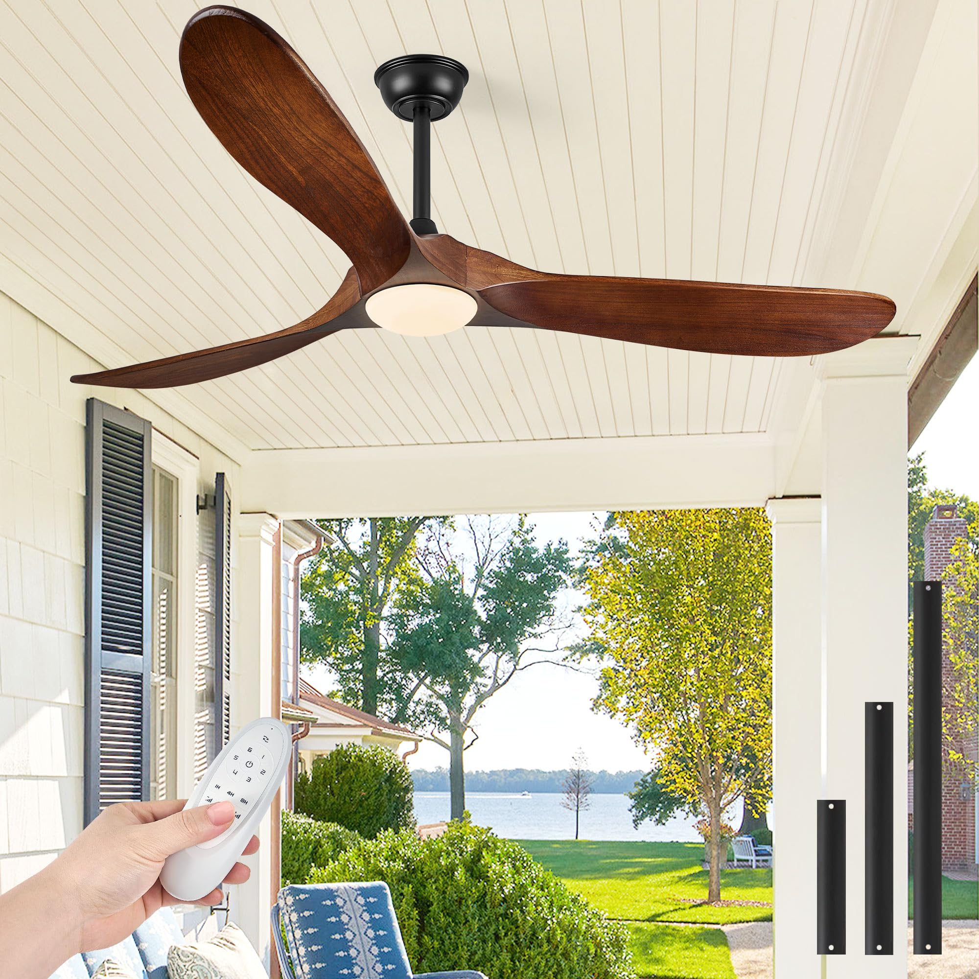 Photo 1 of Haipeel 52 Inch Ceiling Fans with Lights and Remote Control, Outdoor Ceiling Fan with Light High cfm Solid Wood Modern Ceiling Fans Propeller DC Motor for Indoor Bedroom Living Room, Dark Walnut