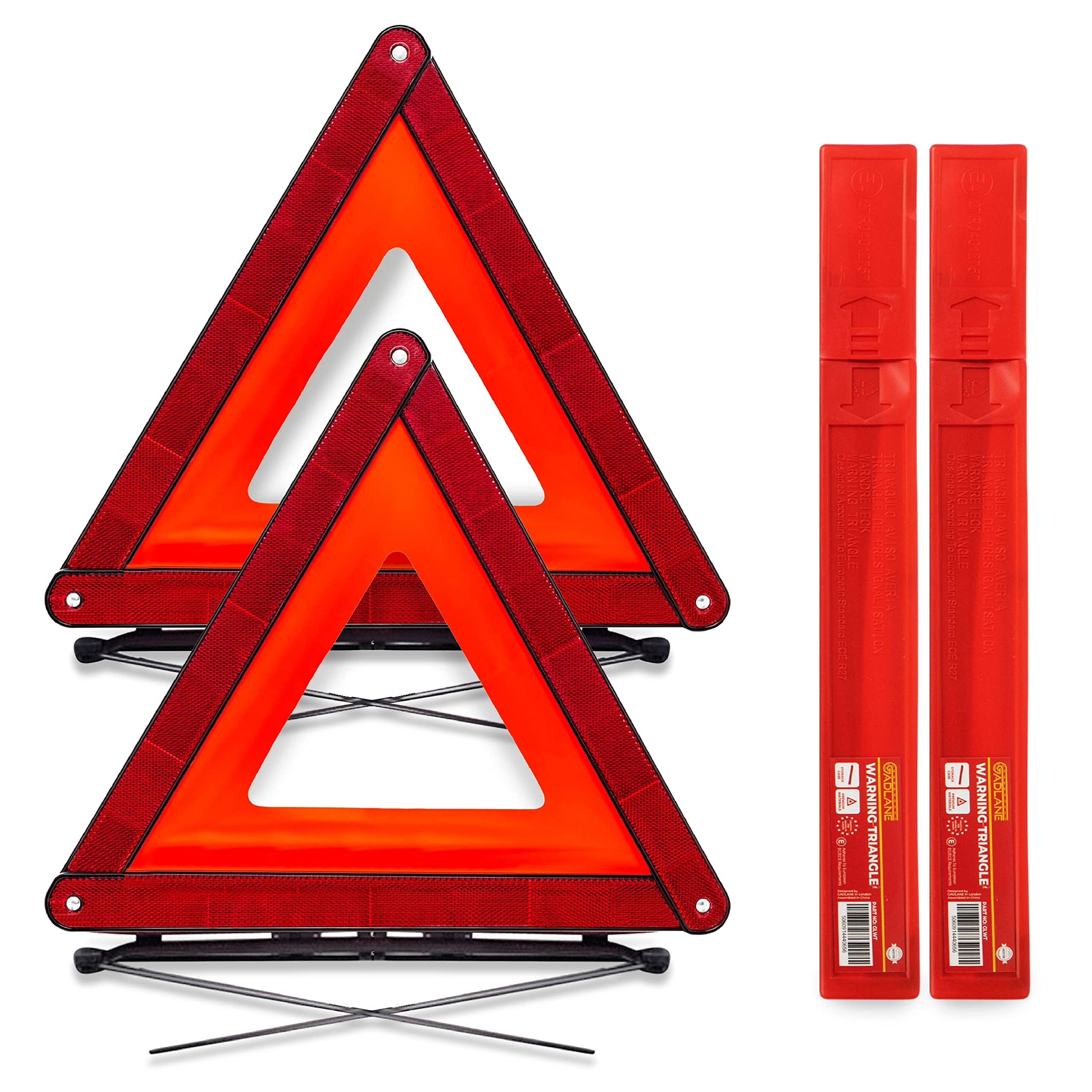 GADLANE Emergency Warning Car Triangle Road Safety Reflective Foldable Fold Up Complied with European Standard ECE R27 (Pack Of 2)