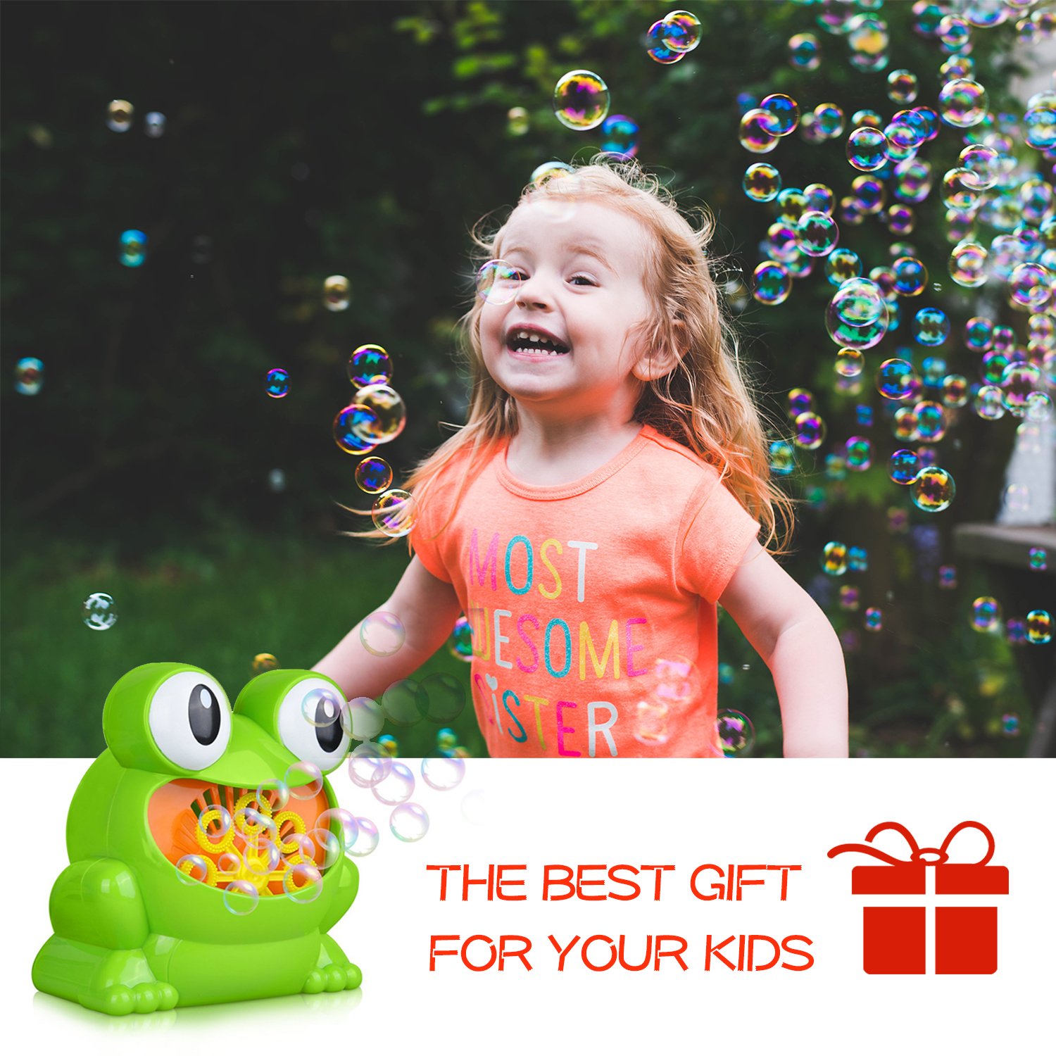 Automatic Bubble Machine for Kids, GUSTYLE Portable Frog Bubble Maker Over 500 Bubbles Per Minute for Party, Wedding, Indoor and Outdoor Activities (Included 2 Bottles Bubble Solution)