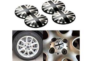 X XOTIC TECH Xotic Tech 4X Union Jack UK Flag Style Wheel Center Cap Covers Compatible with Mini Coopers R50 R51 R52 R53 R55 R56 R57 R58 R59 R60 R61 F55 F56, etc (Black/Grey)