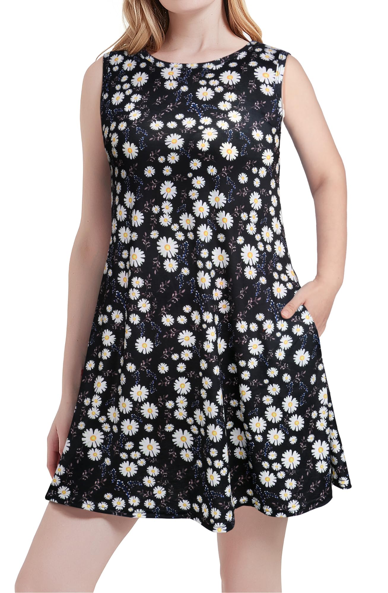 Photo 1 of 3XL. Scotamalone Summer Dresses for Women Beach Floral Tshirt Sundress Sleeveless Pockets Casual Loose Tank Dress