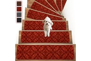 MATAHUM Non-Slip Carper Stair Treads for Wooden Steps Indoor Self Adhesive Stair Rugs 8"x30", Peel and Stick Stair Runners for Dogs, Kids, and Elder, 15PCS Red…