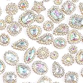 50 PCS Sew on Rhinestones Mixed Shapes Glass White AB Rhinestones Sew on Crystal Gems Mental Flatback with Gold Claw for Jewelry Crafts Clothes DIY Craft Shoes Dress Jewelry Making