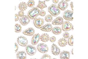 OEMOO 50 PCS Sew on Rhinestones Mixed Shapes Glass White AB Rhinestones Sew on Crystal Gems Mental Flatback with Silver Claw for Jewelry Crafts Clothes DIY Craft Shoes Dress Jewelry Making