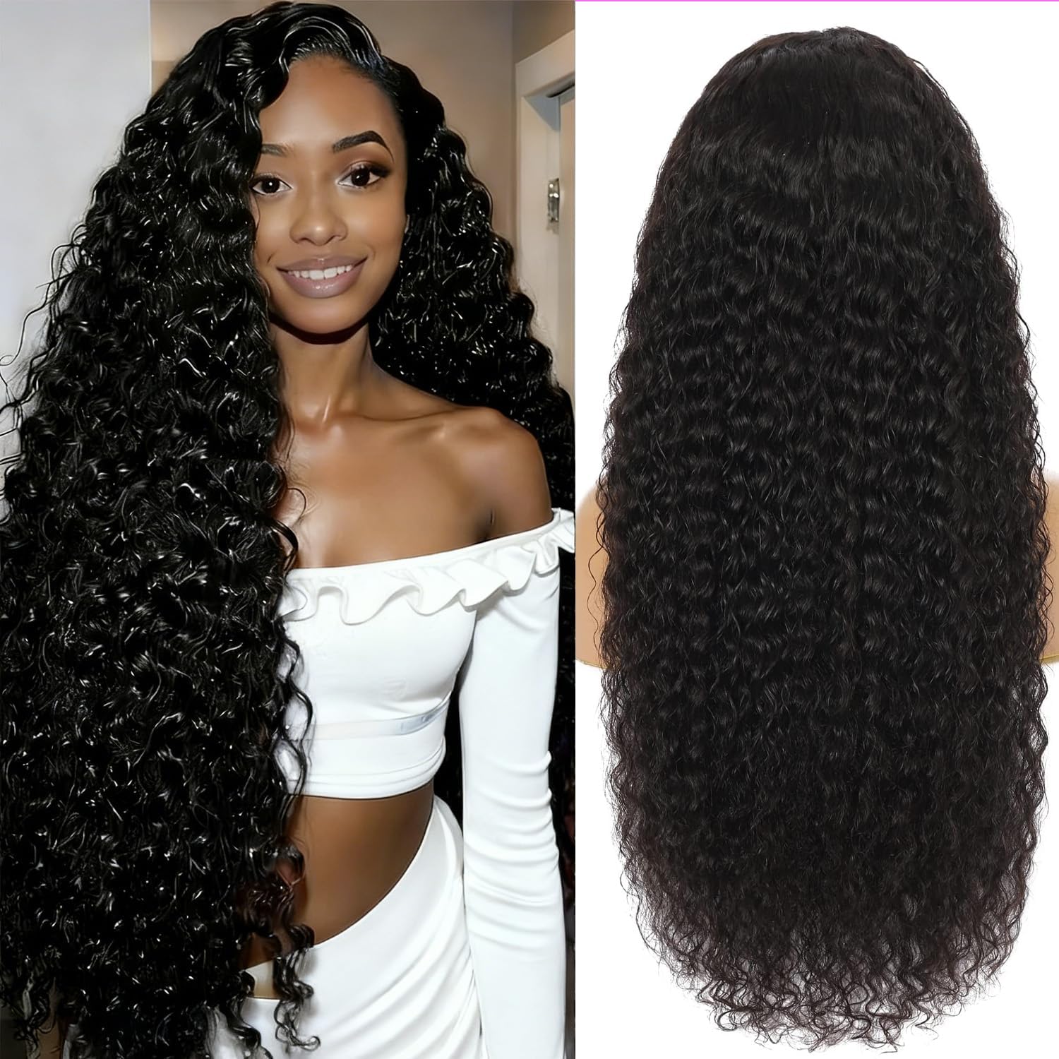 20Inch Deep Wave Human Hair Wig 13x4 Lace Front Wigs Human Hair Natural Color 100% Real Hair Wigs for Women 200% Density Pre Plucked with Baby Hair Natural Hairline — image 1