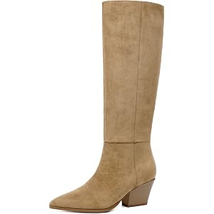 Easyfox Womens Knee High Boots Chunky Low Heel Pointed Toe Tall Long Boots | Sleek Pointed Toe, Balanced Low Block Heel, Anti