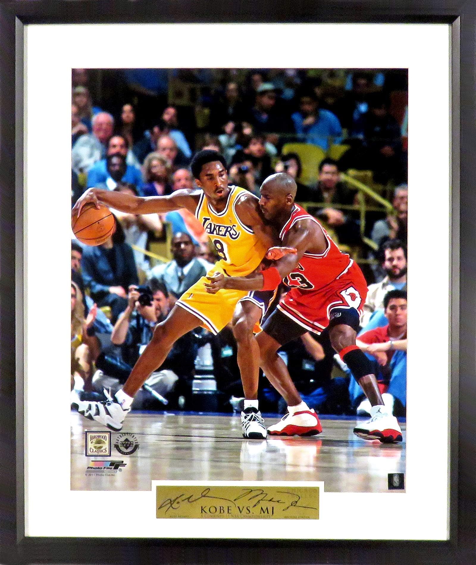 Los Angeles Lakers Kobe Bryant & Chicago Bulls Michael Jordan"Kobe vs. MJ" 16x20 Photograph (SG Signature Engraved Plate Series) Framed