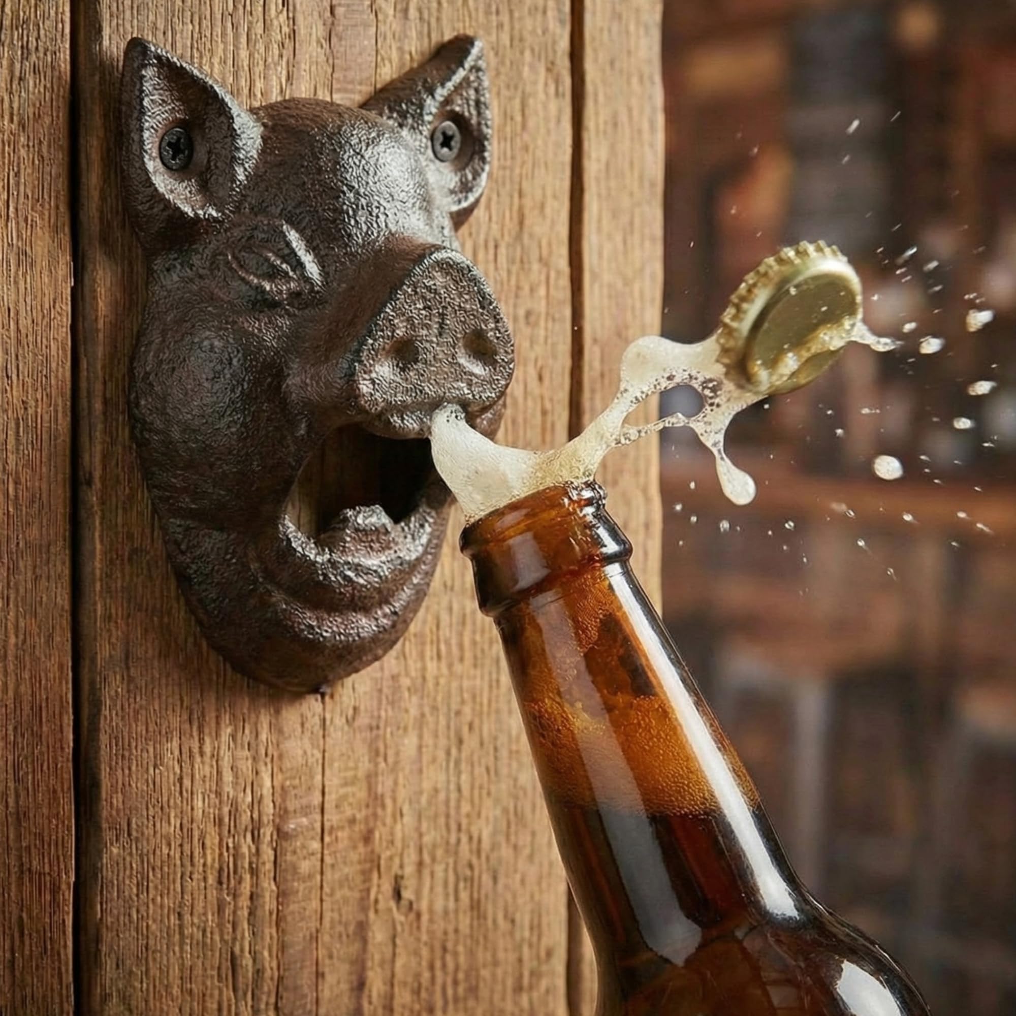 Photo 1 of LemonRoad 2 Pack Cast Iron Pig Wall Mounted Bottle Opener Vintage Pig Head Wall Mount Bottle Cap Opener with Screws for Beer Wine Beverage Home Bar Kitchen Farmhouse Patio Outdoor Beer Party