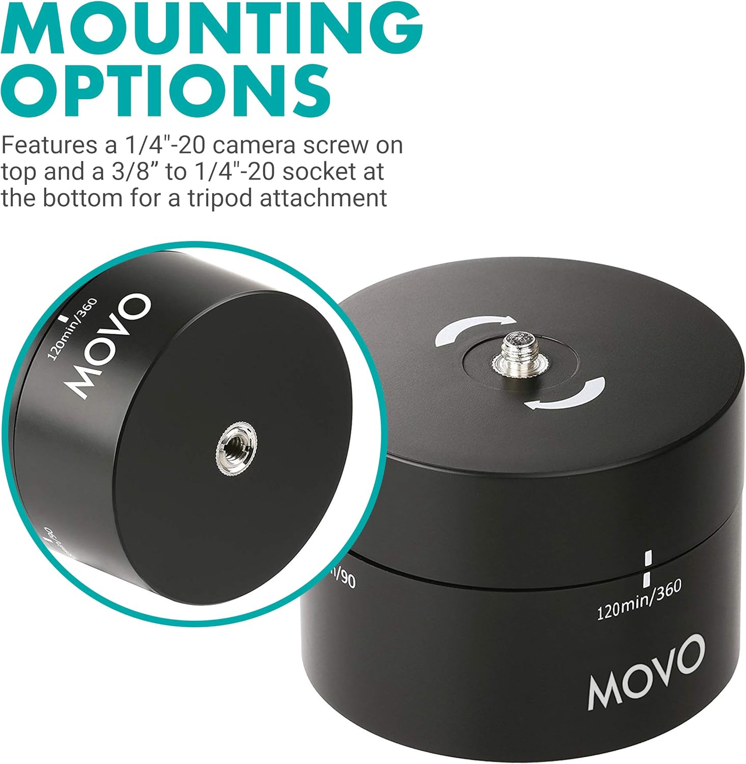 Movo MTP2000 360°/ 120-Minute Panoramic Time Lapse Tripod Head for DSLR's, GoPro's, and Smartphones : Camera & Photo