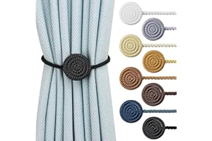 Hangtty Magnetic Curtain Tie Backs 2 Pack Rope Curtain Tiebacks Decorative Curtain Holders for Drapes Window Treatment Holdbacks Home Outdoor Curtain Tiebacks, Black