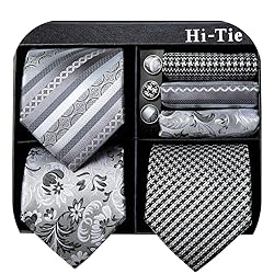 Hi-Tie 3 Pcs Gift Box Mens Tie Set Necktie with