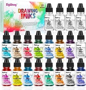 Alcohol Ink Set - 20 Bottles Vibrant Colors High Concentrated Alcohol-Based Ink, Concentrated Epoxy Resin Paint Colour Dye Great for Resin Petri Dish, Coaster, Painting, Tumbler Cup Making(10ml Each)